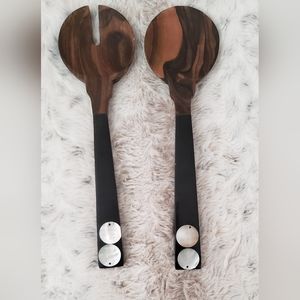 Teak salad servers fork and spoon
